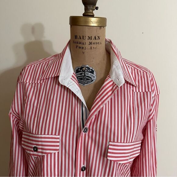 Red Striped Zara Man Tailored Fit Long sleeve Shirt size 16” collar M/L - Picture 3 of 15
